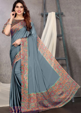 Printed Chiffon Saree In Grey price in bangladesh