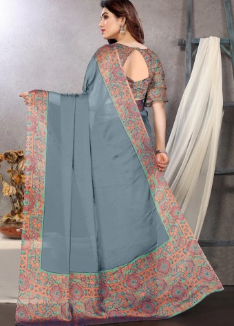 Printed Chiffon Saree In Grey  price in bangladesh