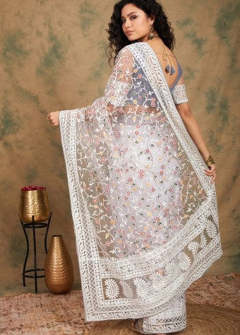 Embroidered Net Saree In Gray  price in bangladesh