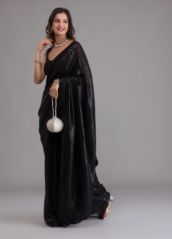 Black Sequins Georgette Designer Saree price in bangladesh