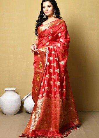 Woven Katan Silk Saree In Red price in bangladesh