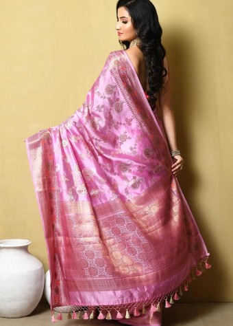 Woven Katan Silk Saree In Pink  price in bangladesh
