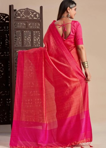 Cotton Saree In Coral Pink  price in bangladesh