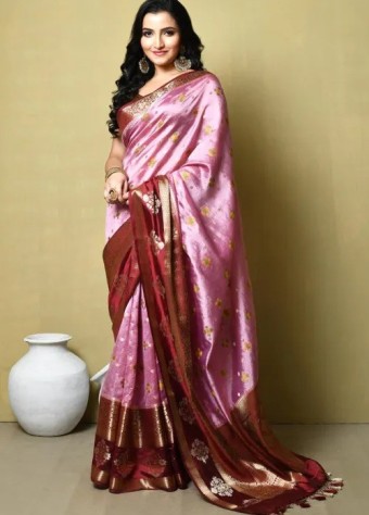 Woven Katan Silk Saree In Pink price in bangladesh