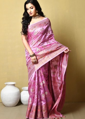 Woven Katan Silk Saree In Pink price in bangladesh
