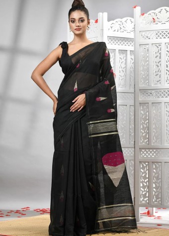 Handloom Cotton Jamdani Saree In Black price in bangladesh