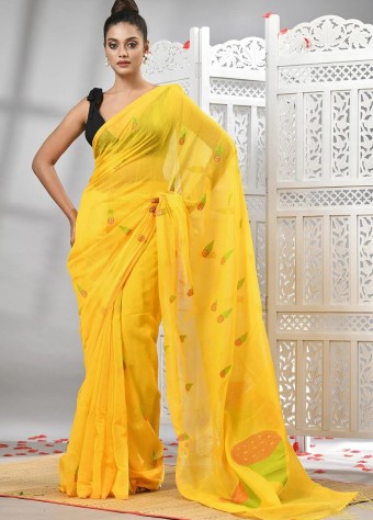 Handloom Cotton Jamdani Saree In Yellow price in bangladesh