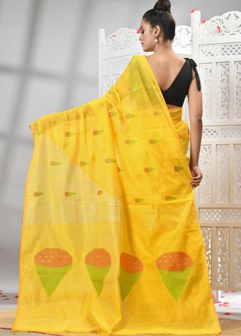 Handloom Cotton Jamdani Saree In Yellow  price in bangladesh