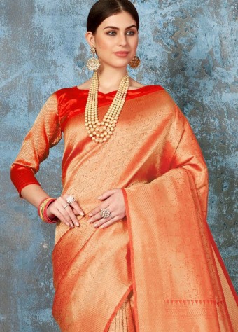 Kanjeevaram Saree In Orange  price in bangladesh