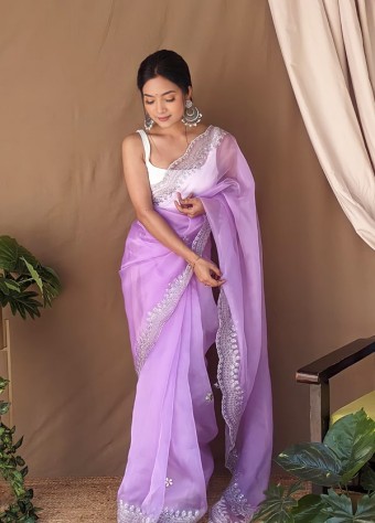Pure Soft Organza Net Saree In purple price in bangladesh