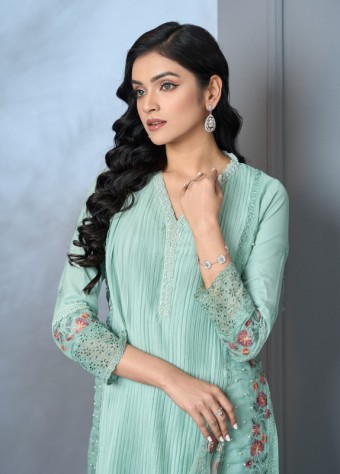 Silk Party Wear Mint Blue Embroidered Salwar Kameez  price in bangladesh