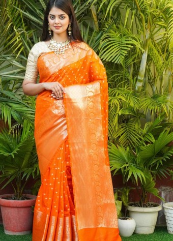 Orange Color Banarasi Saree price in bangladesh